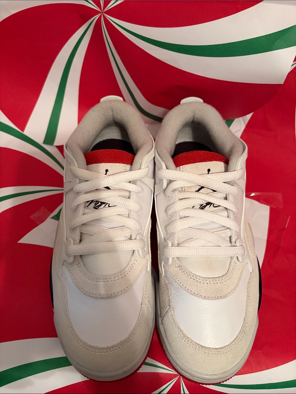 Jordan Kids White Sneakers with Red and Black Accents